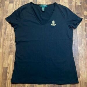 Ralph Lauren Petite black V-neck short sleeve t-shirt size PXS